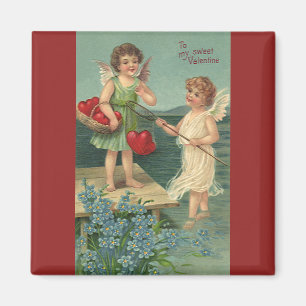 Vintage Valentine's Day, Angels Fishing for Hearts Magnet