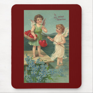 Vintage Valentine's Day, Angels Fishing for Hearts Mouse Pad