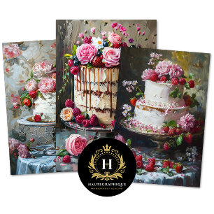 Vintage Valentines Day cake Decoupage Wrapping Paper Sheets