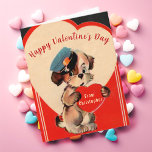Vintage Valentine's Day Card Red Dog Hearts