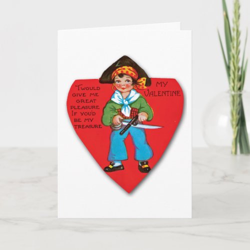 Vintage Valentines Day Card with Pirate