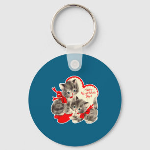 Vintage Valentine's Day Cat Kitten Kitty Retro Val Keychain