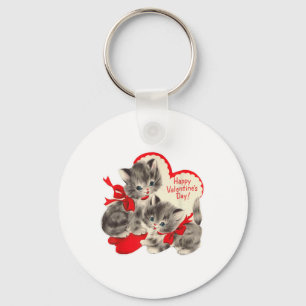 Vintage Valentines Day Cat Kitten Kitty Retro Vale Keychain