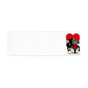 Vintage Valentine's Day, Cat Mouse Tea Cup Heart Label