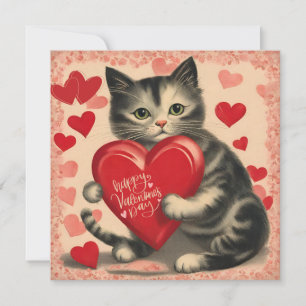 Vintage Valentine's Day Cat with Chocolates Holiday Card