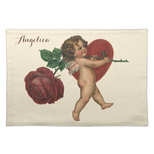 Vintage Valentines Day Cherub and Victorian Rose Cloth Placemat