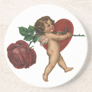 Vintage Valentine's Day Cherub and Victorian Rose Coaster