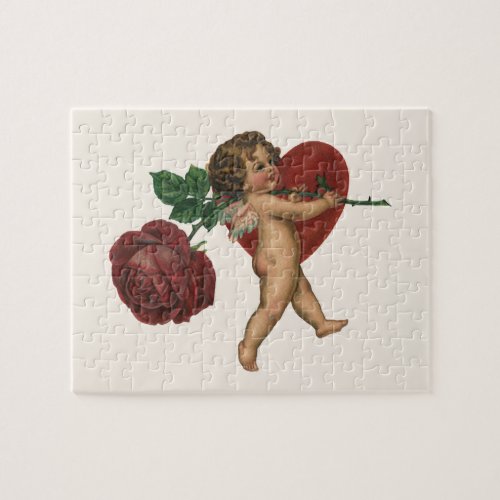 Vintage Valentines Day Cherub and Victorian Rose Jigsaw Puzzle