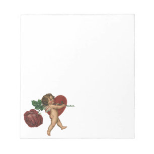Vintage Valentine's Day Cherub and Victorian Rose Notepad