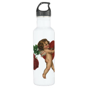 Vintage Valentine's Day Cherub and Victorian Rose Stainless Steel Water Bottle