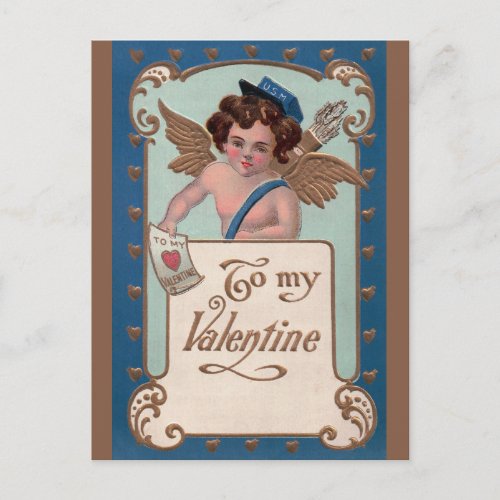 Vintage Valentines Day Cherub with Love Letters Holiday Postcard