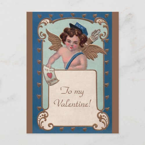 Vintage Valentines Day Cherub with Love Letters Holiday Postcard