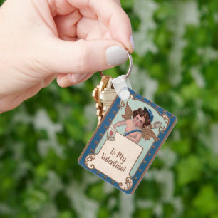 Vintage Valentine's Day, Cherub with Love Letters Keychain