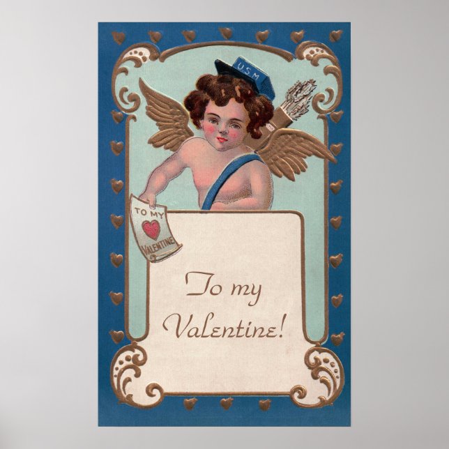 Vintage Valentine's Day, Cherub with Love Letters Poster (Front)