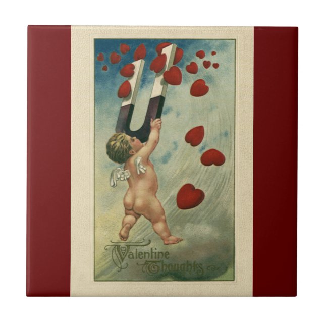 Vintage Valentine's Day, Cherub with Magnet Hearts Tile (Front)