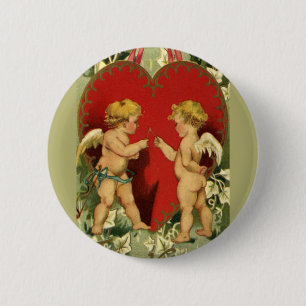 Vintage Valentine's Day, Cherubs Make a Wish Pinback Button