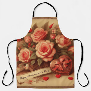 Vintage Valentine's Day Chocolates and Flowers Apron