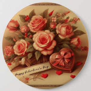 Vintage Valentine's Day Chocolates and Flowers Button