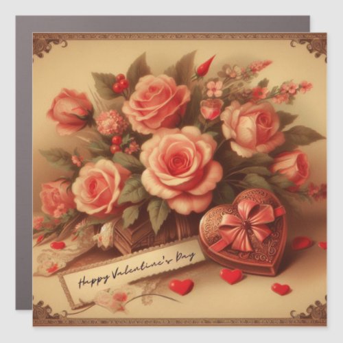 Vintage Valentines Day Chocolates and Flowers Car Magnet