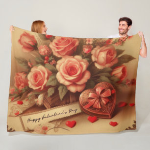 Vintage Valentine's Day Chocolates and Flowers Fleece Blanket