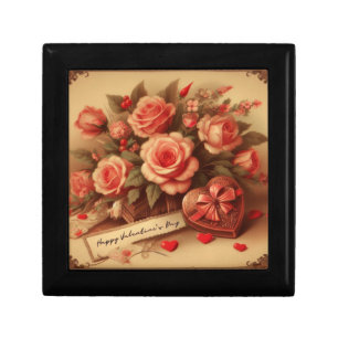 Vintage Valentine's Day Chocolates and Flowers Gift Box