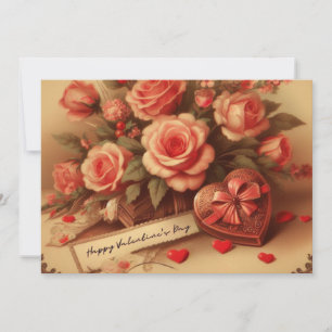 Vintage Valentine's Day Chocolates and Flowers Holiday Card