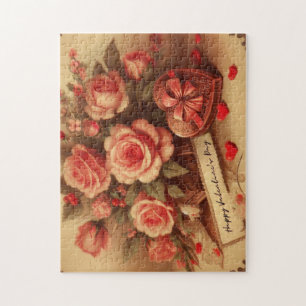 Vintage Valentine's Day Chocolates and Flowers Jigsaw Puzzle