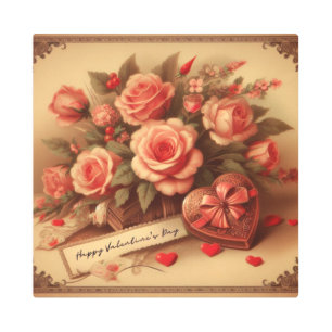 Vintage Valentine's Day Chocolates and Flowers Metal Print