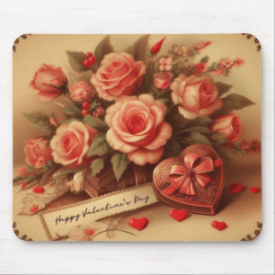 Vintage Valentine's Day Chocolates and Flowers Mouse Pad