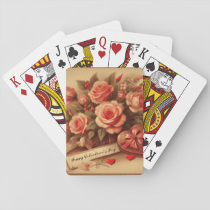 Vintage Valentine's Day Chocolates and Flowers Playing Cards