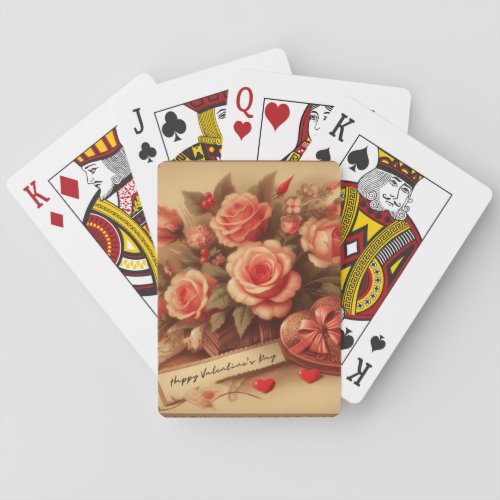 Vintage Valentines Day Chocolates and Flowers Poker Cards