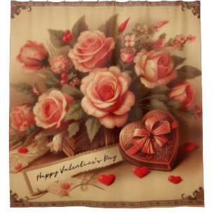Vintage Valentine's Day Chocolates and Flowers Shower Curtain