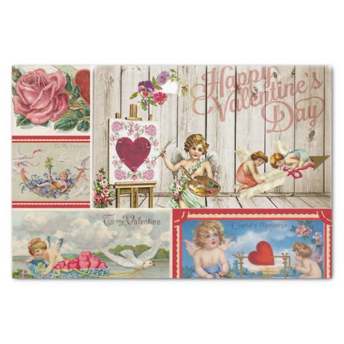 Vintage Valentines Day Collage _ Angels Hearts  Tissue Paper