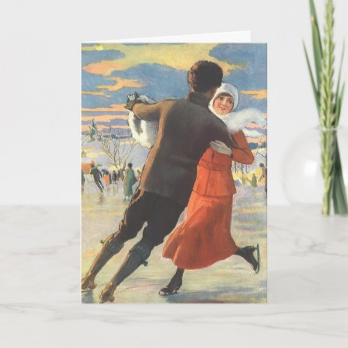 Vintage Valentines Day Couple Ice Skating Holiday Card