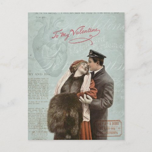 Vintage Valentines Day Couple Love Heart Collage Holiday Postcard