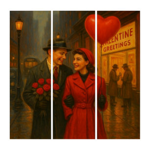 Vintage Valentine's Day couple Triptych