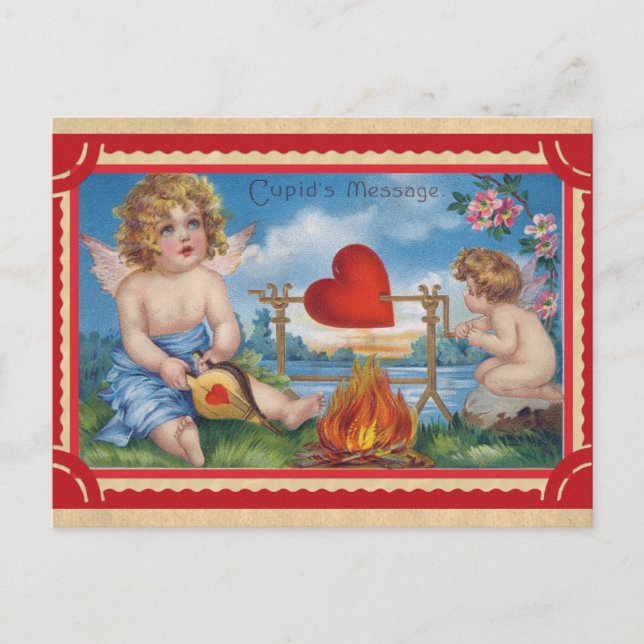 Vintage Valentines Day Cupid Message Postcard (Front)