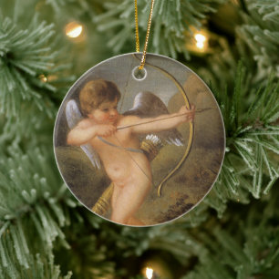 Vintage Valentines Day, Cupid with Bow and Arrow Ceramic Ornament