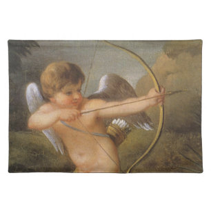 Vintage Valentines Day, Cupid with Bow and Arrow Cloth Placemat