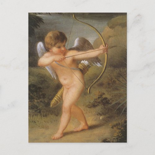 Vintage Valentines Day Cupid with Bow and Arrow Holiday Postcard