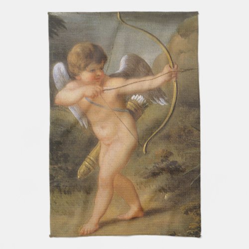 Vintage Valentines Day Cupid with Bow and Arrow Kitchen Towel