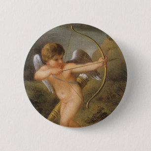 Vintage Valentines Day, Cupid with Bow and Arrow Pinback Button