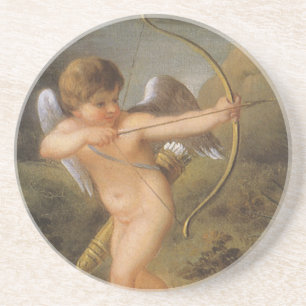 Vintage Valentines Day, Cupid with Bow and Arrow Sandstone Coaster
