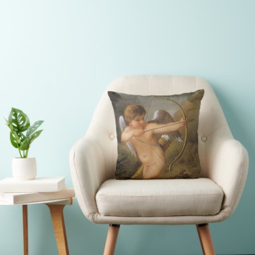 Vintage Valentines Day Cupid with Bow and Arrow Throw Pillow