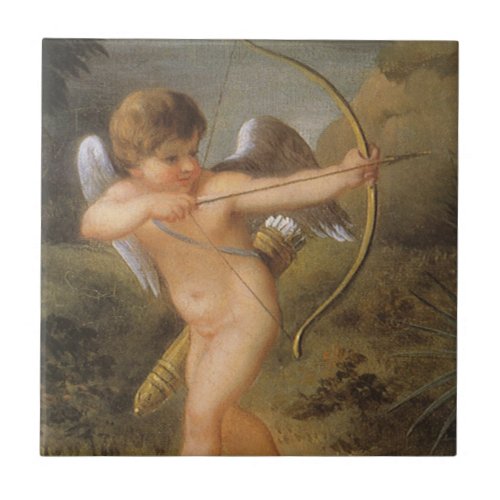 Vintage Valentines Day Cupid with Bow and Arrow Tile