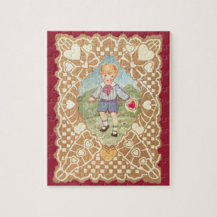 Vintage Valentine's Day, Cute Boy in the Meadow Jigsaw Puzzle