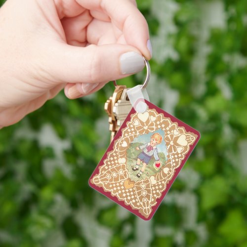 Vintage Valentines Day Cute Boy in the Meadow Keychain