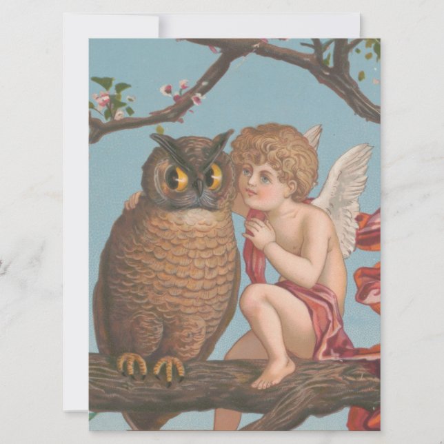 vintage valentines day cute cherub owl holiday card (Front)