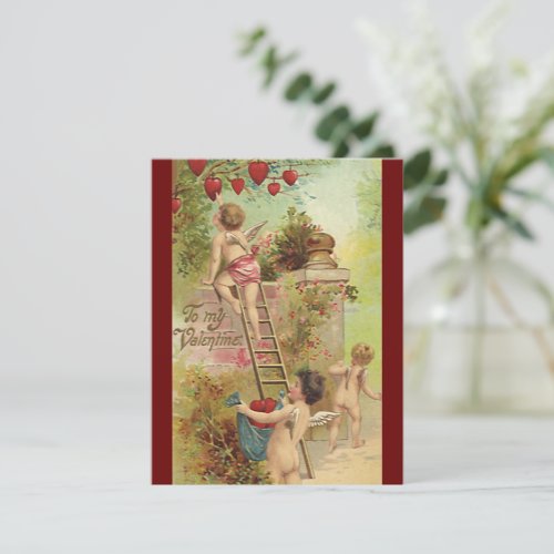 Vintage Valentines Day Cute Cherubs Climb Ladder Holiday Card