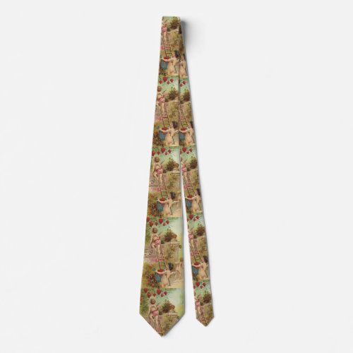 Vintage Valentines Day Cute Cherubs Climb Ladder Tie